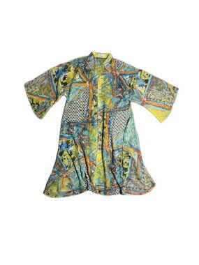 Colorful Sheer Button Down Top and Cropped Pants Set